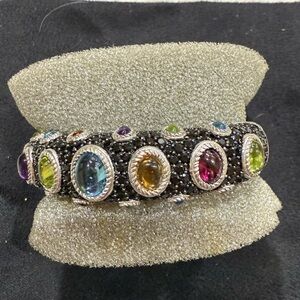 Multicolored Judith Ripka Silver Hinged Cuff Bracelet